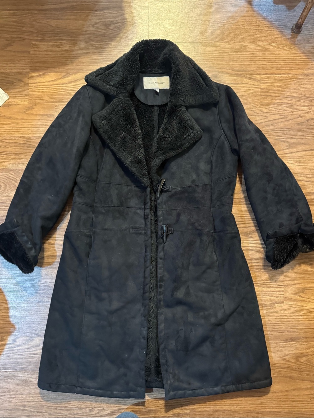 Black Enzo Angiolini Faux-Shearling Long Coat